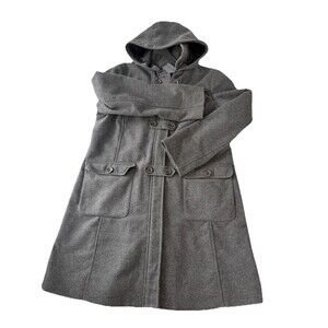 Land Ends Wool Blend Double Closure Gray Hooded Trench Coat Size 16 Flaws
